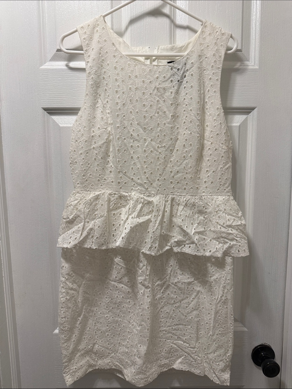 B. Smart White Eyelet Peplum Midi Dress